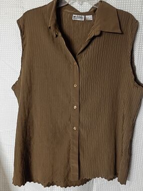 Westbound Brown Sleeveless Button-Down Pleated Shirt
